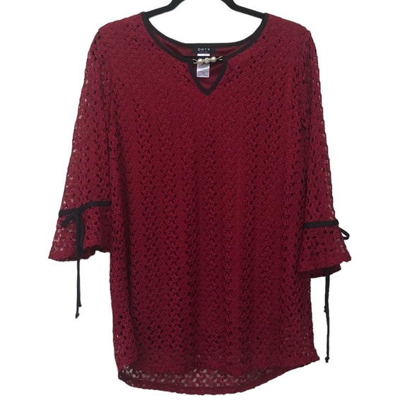 Onyx Red Lace Beaded Neckline Blouse size XL - Picture 1 of 7